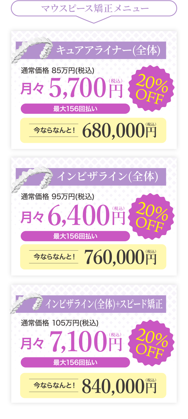 矯正治療すべて20％OFF